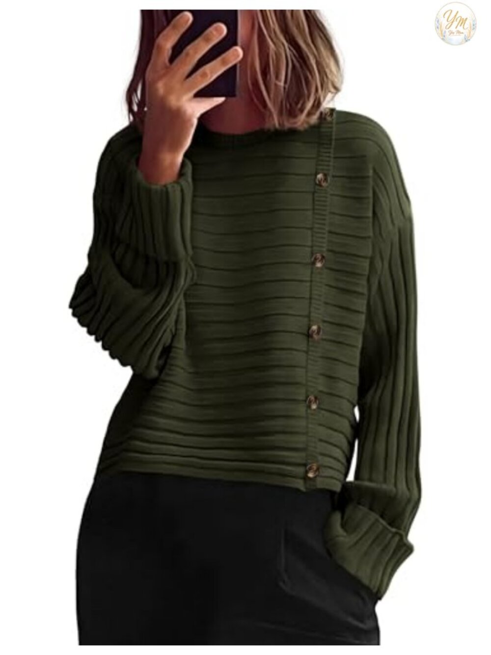 Womens Asymmetric Knit Pullover Sweater Long Sleeve Button Fall Winter